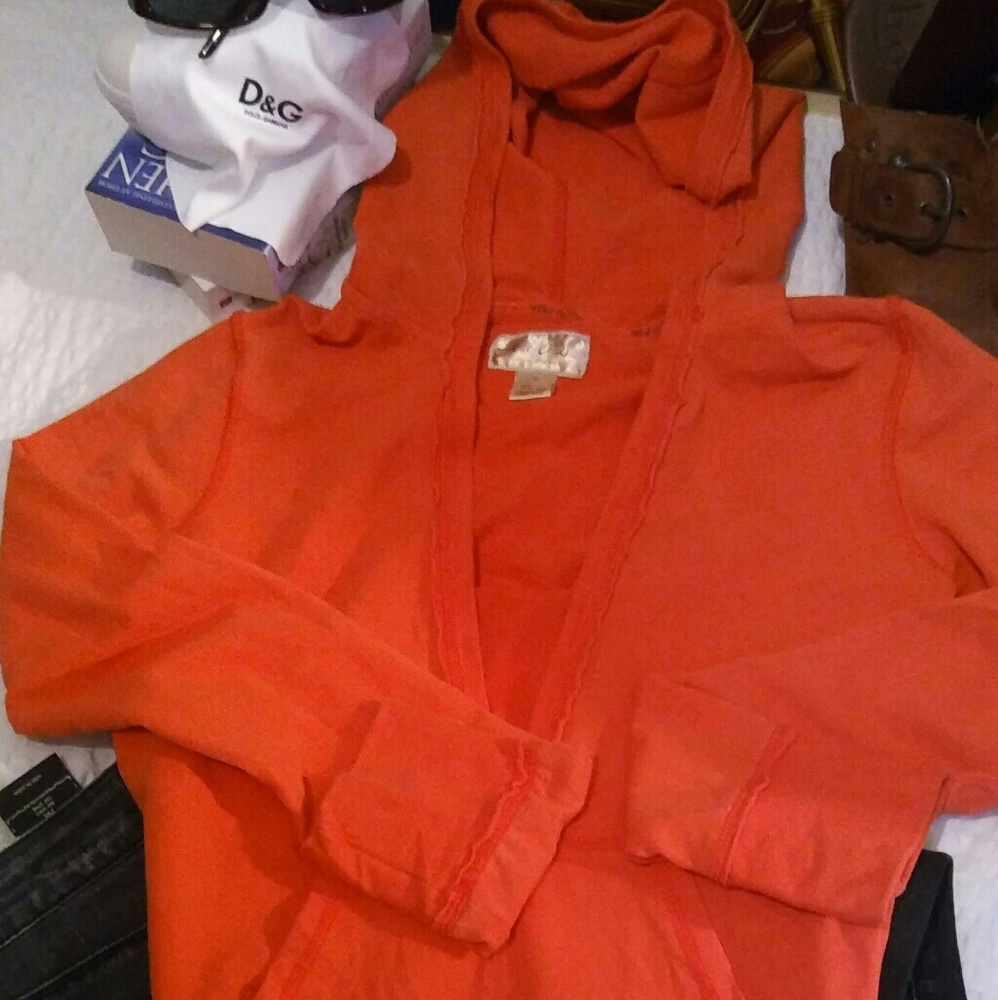 $DROP$Orange Deep Open V-Neck Hoodie